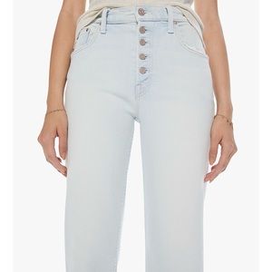 Mother Pixie Tomcat Ankle jeans in Pina Colada Paradise light wash button fly
